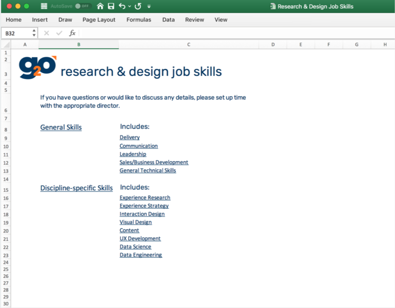 An example of a 'table of contents' in Excel