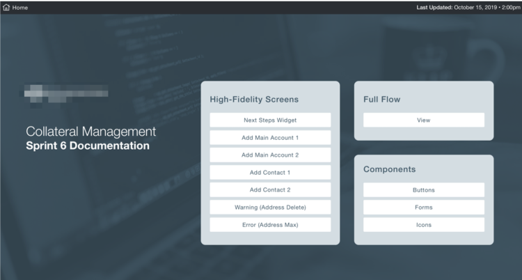 A screen showing 3 categories (High-Fidelity Screens, Full Flow, and Components), each with options under them. 